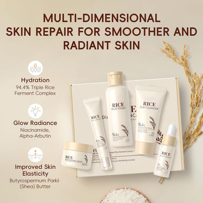 Korean Skincare Set,5Pcs Rice Skin Care Sets - Face Skin Care Sets & Kits - Cleanser,Toner,Serum,Eye Cream & Moisturizer - Skincare Christmas Gifts for Women Teenage Girls Mom, Travel Skincare Set