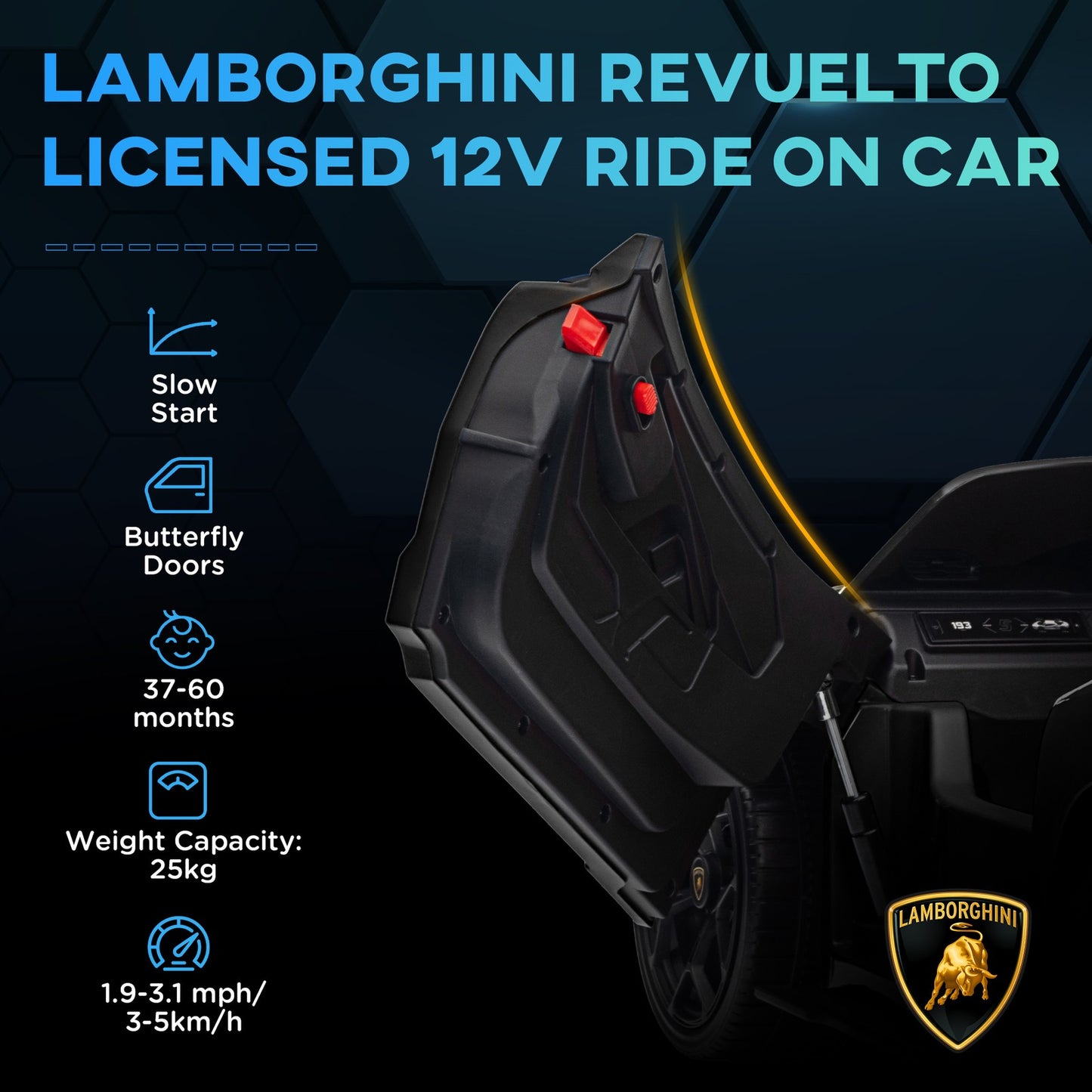 AIYAPLAY Lamborghini Revuelto Licensed Ride on Car, with Suspension, Black