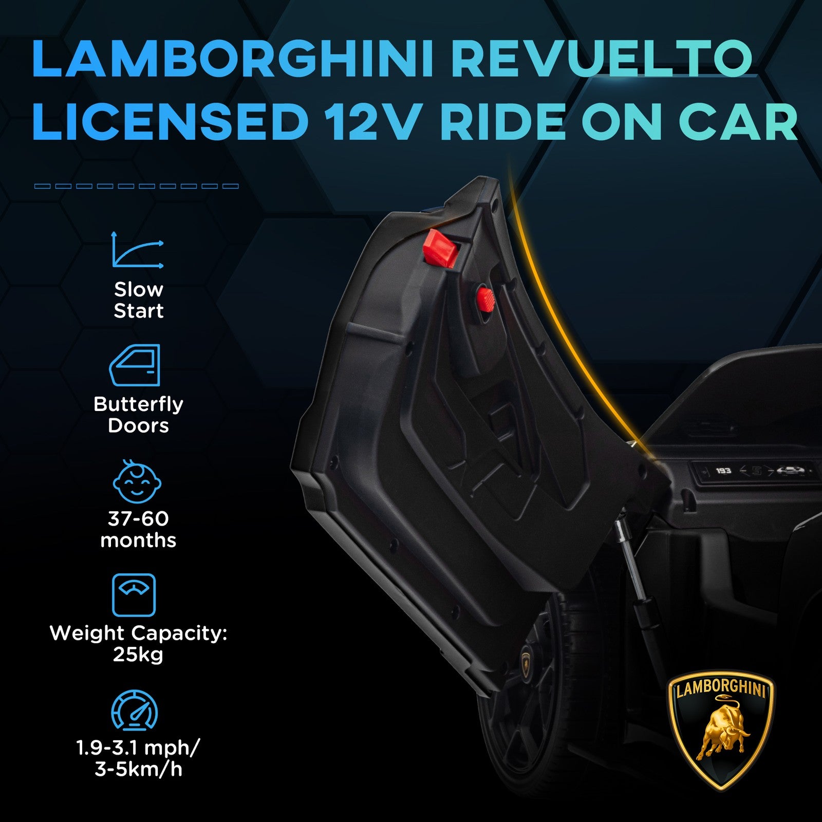 AIYAPLAY Lamborghini Revuelto Licensed Ride on Car, with Suspension, Black