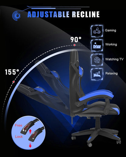 Ergonomic Gaming Chair with LED Lights for Adults (With Led Light, Blue) | Ergonomic,Height Adjustable,Reclining,Headrest,Lumbar Support,Armrests,360°-Swive,Pu Leather