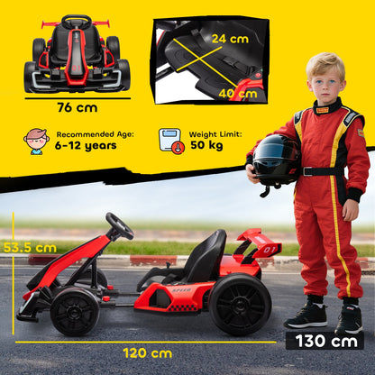 HOMCOM 24V Electric Go Kart for Kids with Adjustable Seat, Red