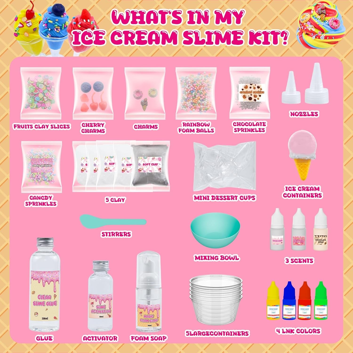 DIY Ice Cream Slime Making Kit for Girls Age 8-12 | Arts and Crafts for Kids-Diy Slime Kit with Fluffy Butter Cloud and Slime Activator, Birthday Gifts for Boys and Girls