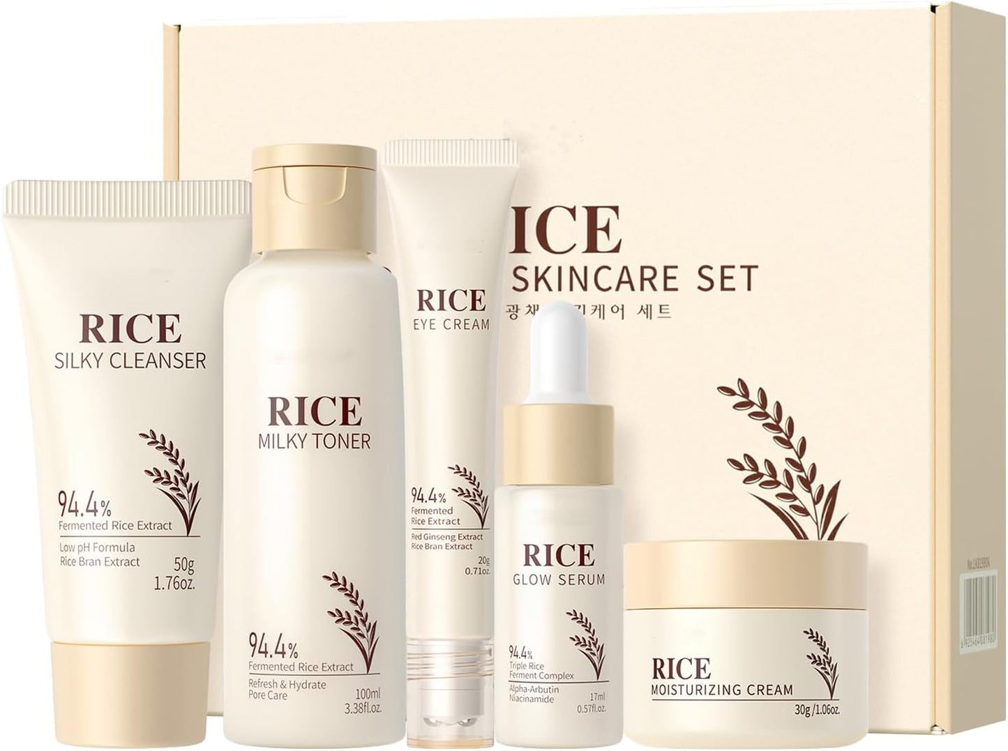 Korean Skincare Set,5Pcs Rice Skin Care Sets - Face Skin Care Sets & Kits - Cleanser,Toner,Serum,Eye Cream & Moisturizer - Skincare Christmas Gifts for Women Teenage Girls Mom, Travel Skincare Set
