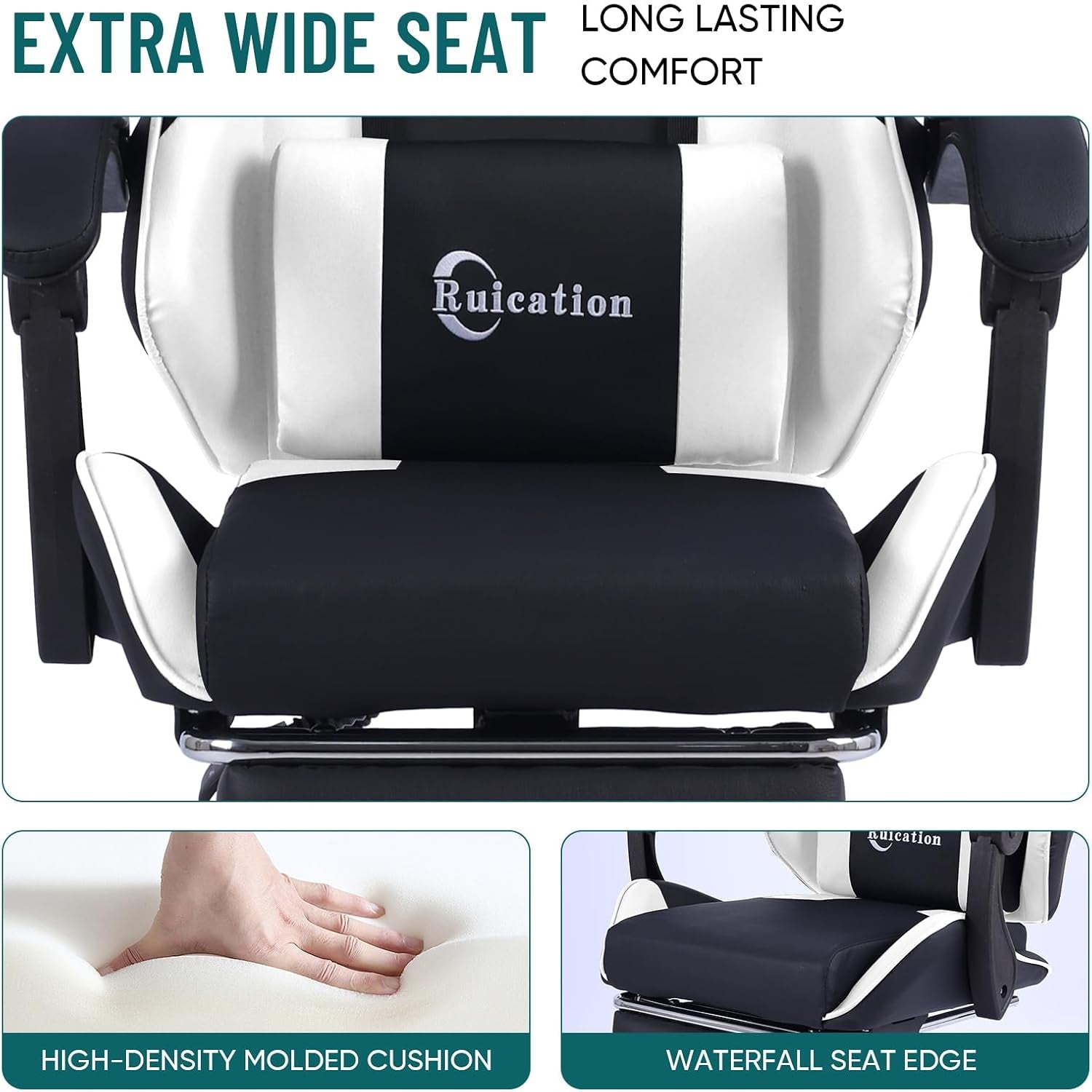 Gaming Chair with Footrest Office Chair Desk Chair Swivel Tilt Computer Chair Ergonomic Design with Headrest & Lumbar Cushion Reclining Back Support for Home Office (White)