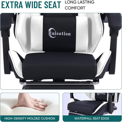 Gaming Chair with Footrest Office Chair Desk Chair Swivel Tilt Computer Chair Ergonomic Design with Headrest & Lumbar Cushion Reclining Back Support for Home Office (White)