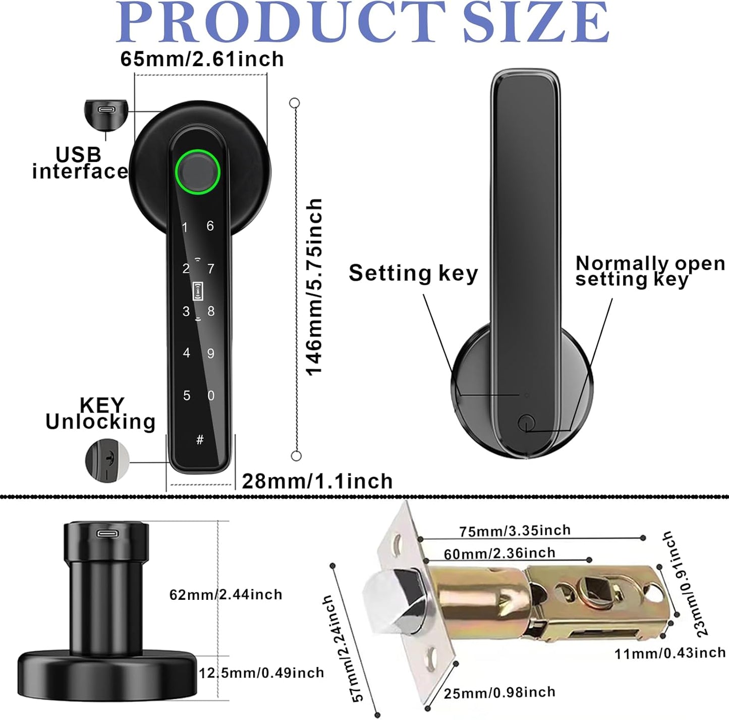 Smart Fingerprint Door Lock, Biometric Keyless Entry Door Lock(Black) | APP - Cards - Backup Key - Fingerprints - Codes for Bedroom Hotel Office Apartment and More