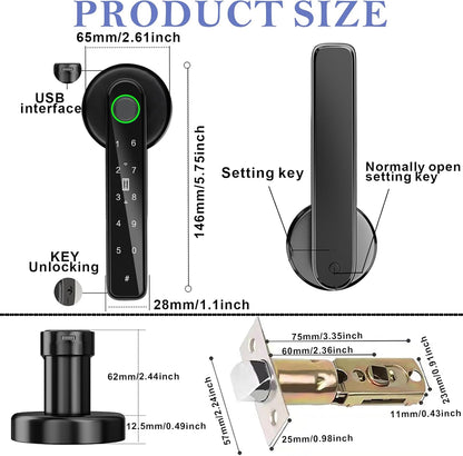 Smart Fingerprint Door Lock, Biometric Keyless Entry Door Lock(Black) | APP - Cards - Backup Key - Fingerprints - Codes for Bedroom Hotel Office Apartment and More