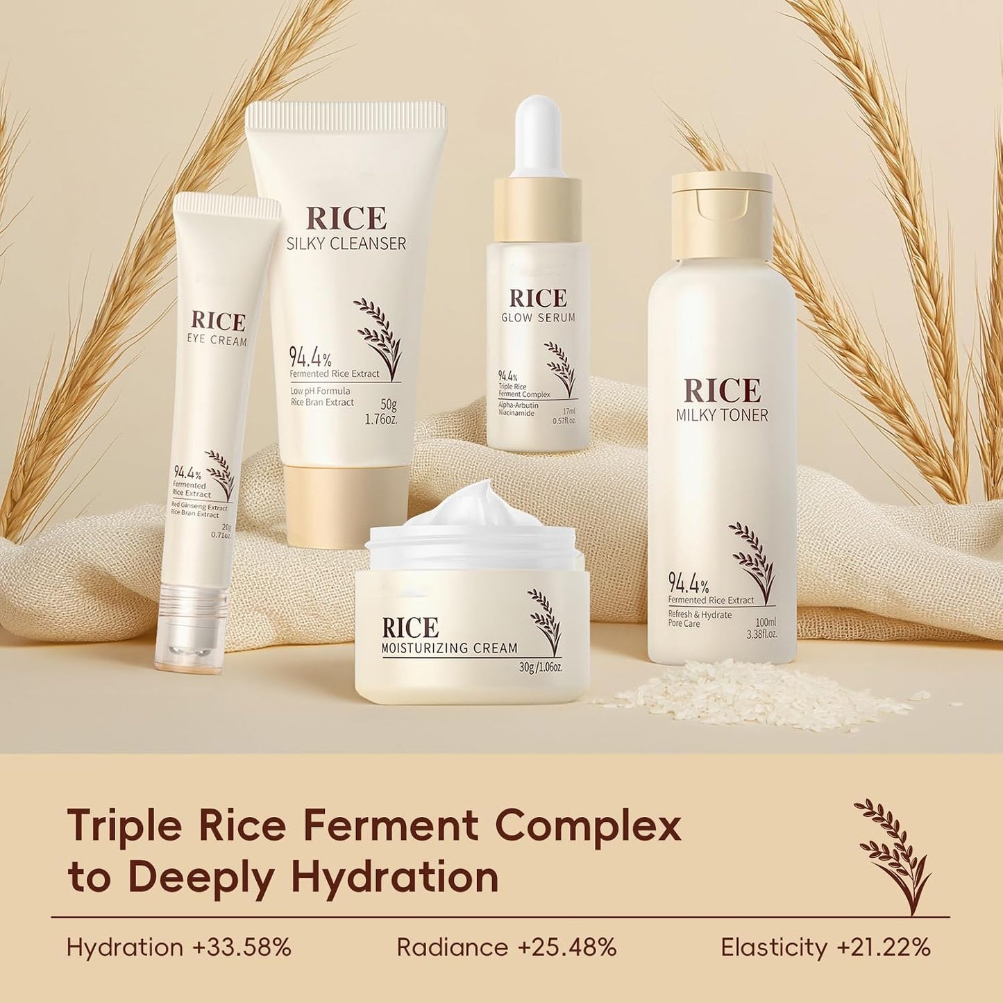 Korean Skincare Set,5Pcs Rice Skin Care Sets - Face Skin Care Sets & Kits - Cleanser,Toner,Serum,Eye Cream & Moisturizer - Skincare Christmas Gifts for Women Teenage Girls Mom, Travel Skincare Set