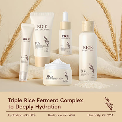 Korean Skincare Set,5Pcs Rice Skin Care Sets - Face Skin Care Sets & Kits - Cleanser,Toner,Serum,Eye Cream & Moisturizer - Skincare Christmas Gifts for Women Teenage Girls Mom, Travel Skincare Set