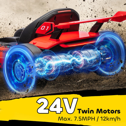 HOMCOM 24V Electric Go Kart for Kids with Adjustable Seat, Red