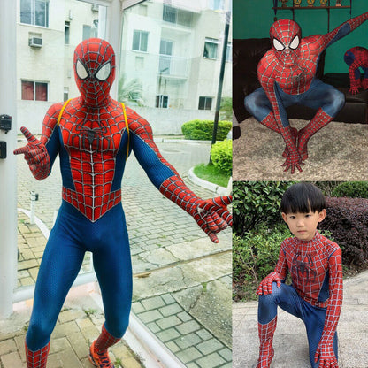 Raimi Spiderman Costume Adult Men Kids Boys Cosplay Jumpsuit Party Fancy Dress
