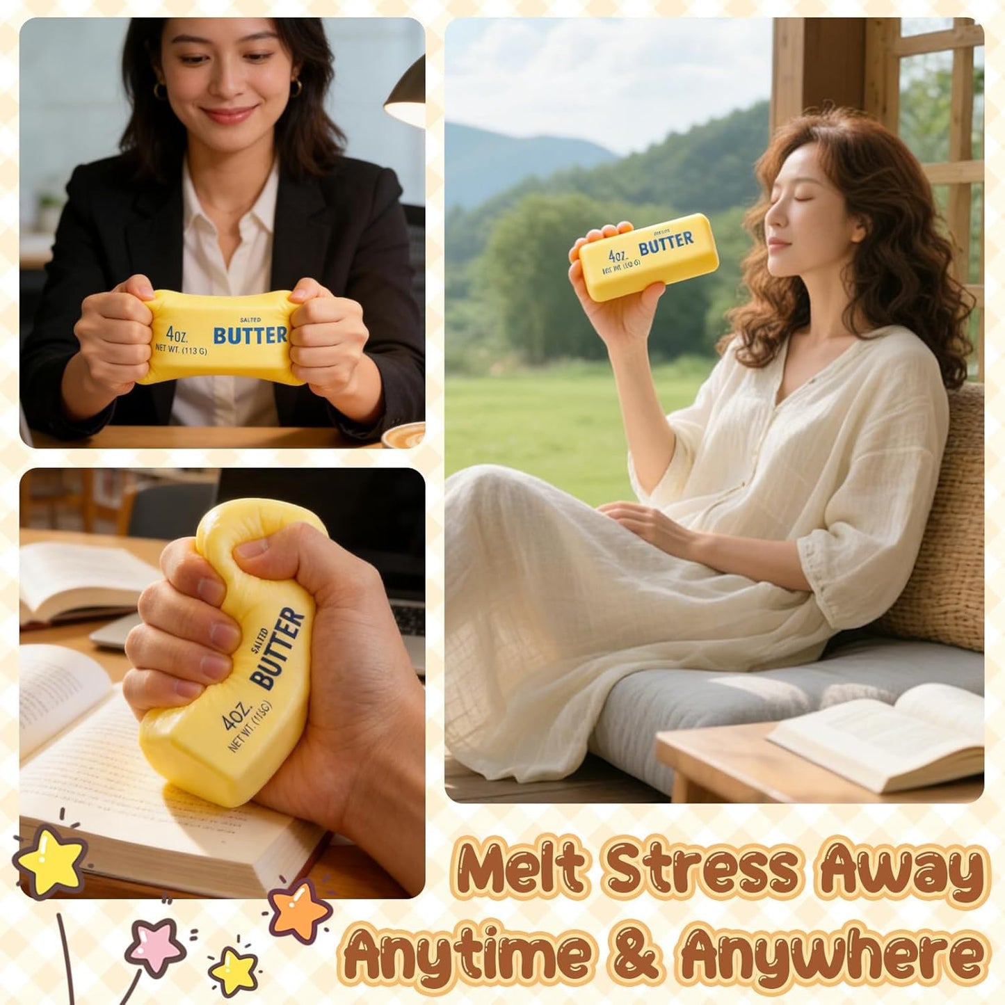 Squeeze Butter Toy, Butter Squishy Stress Toy, Slow Rebound Butter Squeeze Stress Toy, 5.5"X1.5" Stress Relief Sensory Toys for Adults, Funny Novelty Office Desk Decor (A-1PC)