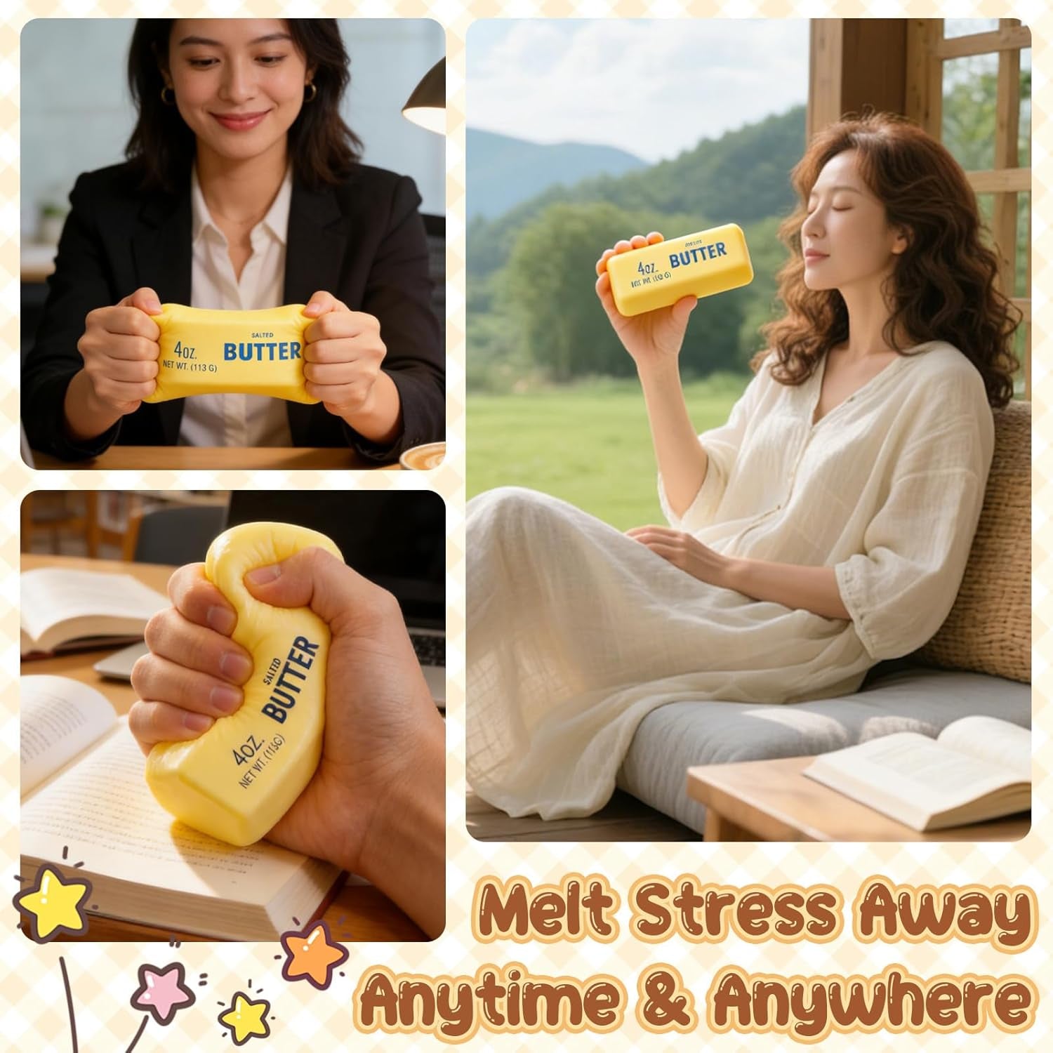Squeeze Butter Toy, Butter Squishy Stress Toy, Slow Rebound Butter Squeeze Stress Toy, 5.5"X1.5" Stress Relief Sensory Toys for Adults, Funny Novelty Office Desk Decor (A-1PC)