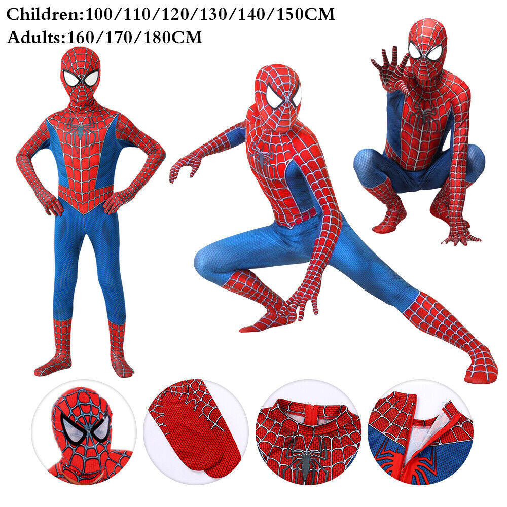 Raimi Spiderman Costume Adult Men Kids Boys Cosplay Jumpsuit Party Fancy Dress