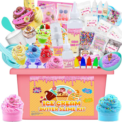 DIY Ice Cream Slime Making Kit for Girls Age 8-12 | Arts and Crafts for Kids-Diy Slime Kit with Fluffy Butter Cloud and Slime Activator, Birthday Gifts for Boys and Girls