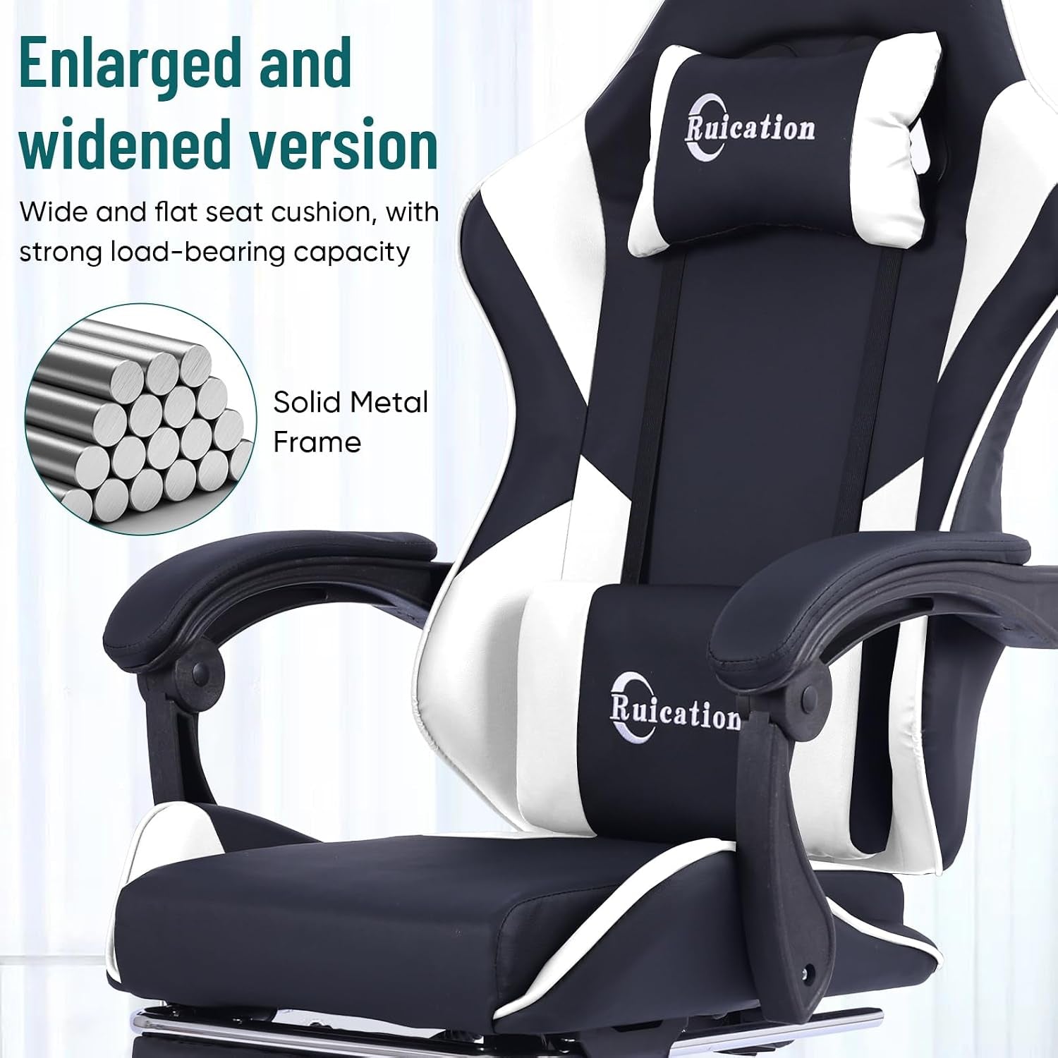 Gaming Chair with Footrest Office Chair Desk Chair Swivel Tilt Computer Chair Ergonomic Design with Headrest & Lumbar Cushion Reclining Back Support for Home Office (White)