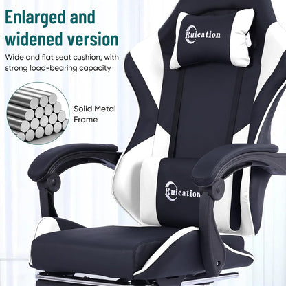 Gaming Chair with Footrest Office Chair Desk Chair Swivel Tilt Computer Chair Ergonomic Design with Headrest & Lumbar Cushion Reclining Back Support for Home Office (White)