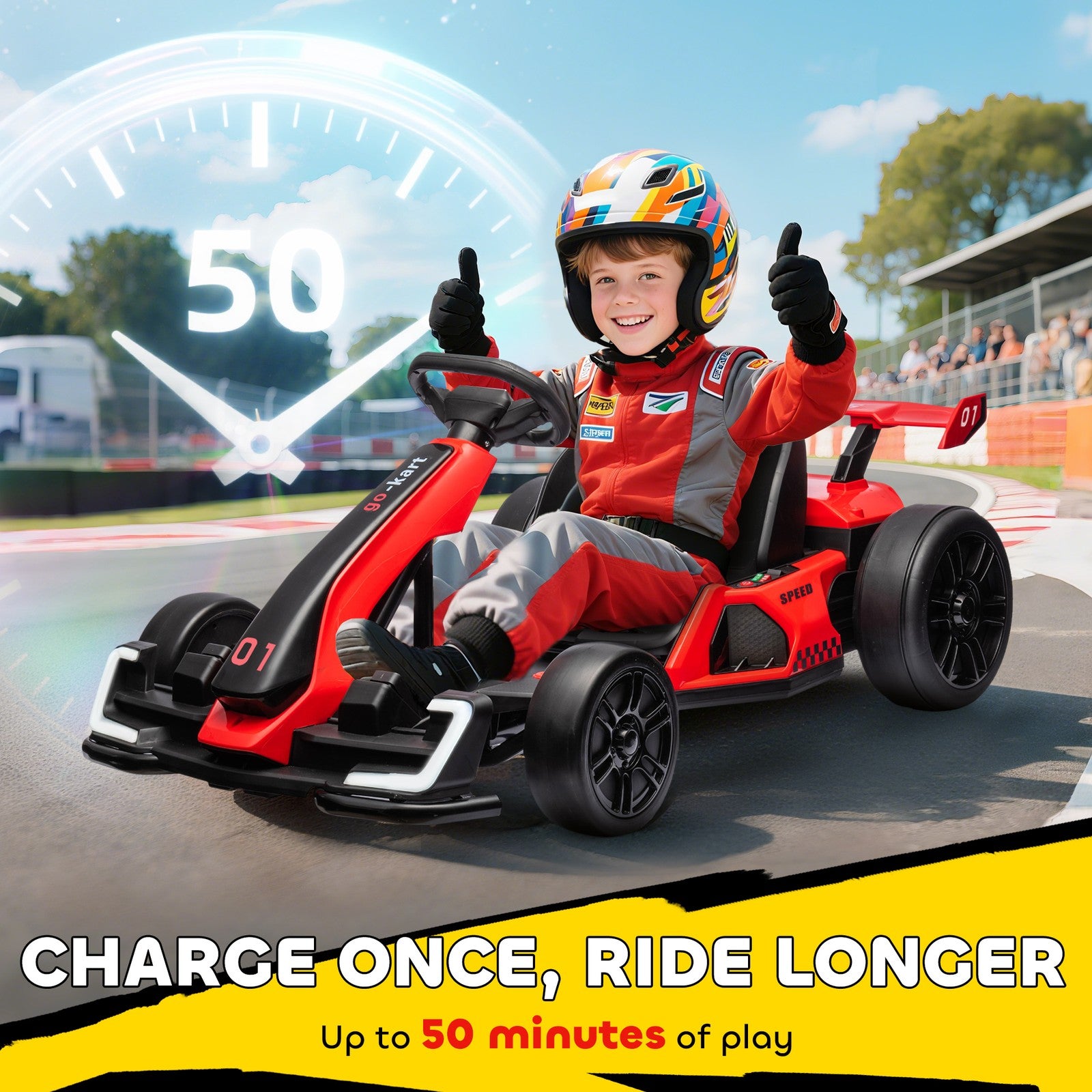 HOMCOM 24V Electric Go Kart for Kids with Adjustable Seat, Red