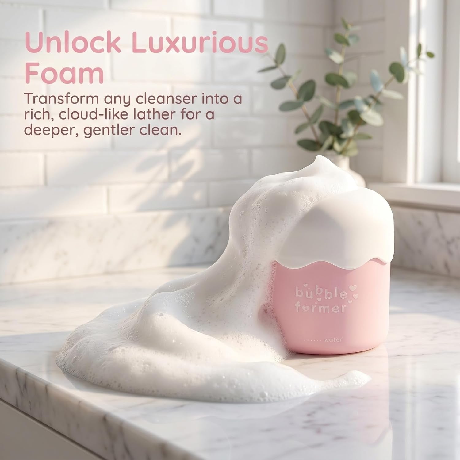 Foam Maker Cup, Portable Manual Face Cleanser & Shampoo Foaming Dispenser for Home and Travel, Cute Pink Skincare Bubble Tool