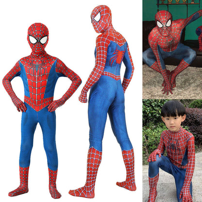 Raimi Spiderman Costume Adult Men Kids Boys Cosplay Jumpsuit Party Fancy Dress