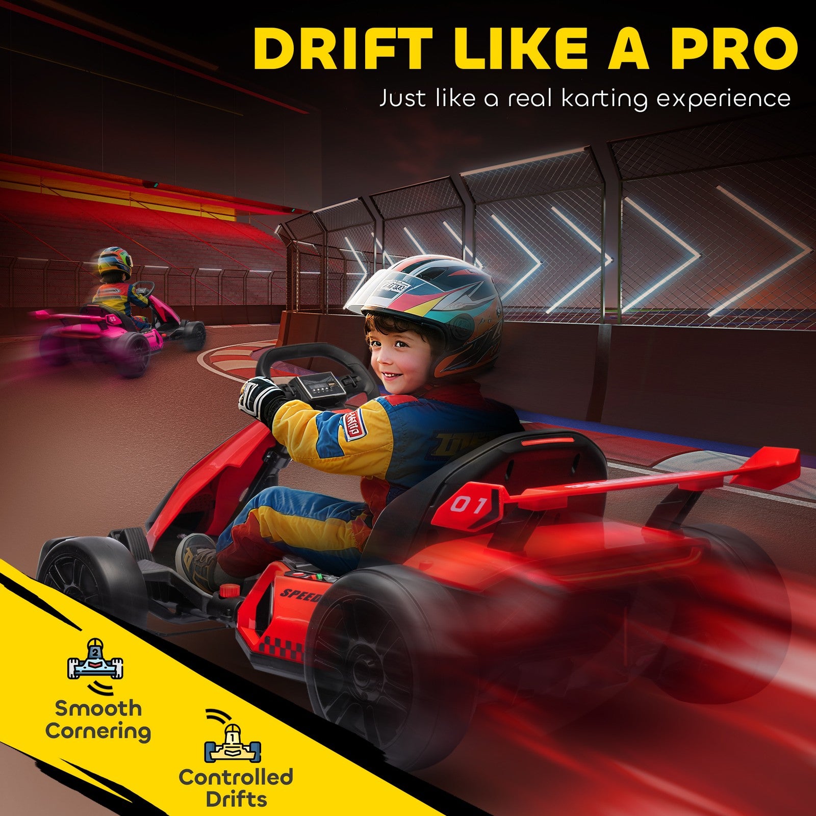 HOMCOM 24V Electric Go Kart for Kids with Adjustable Seat, Red