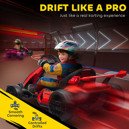 HOMCOM 24V Electric Go Kart for Kids with Adjustable Seat, Red