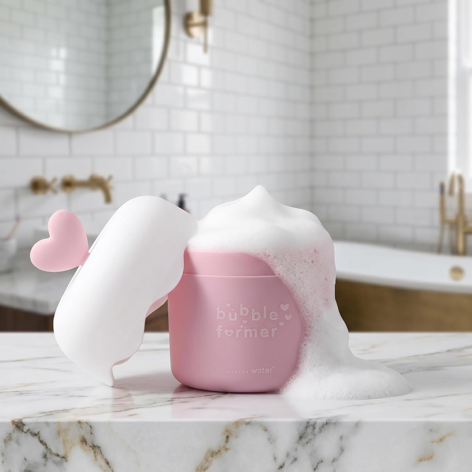 Foam Maker Cup, Portable Manual Face Cleanser & Shampoo Foaming Dispenser for Home and Travel, Cute Pink Skincare Bubble Tool