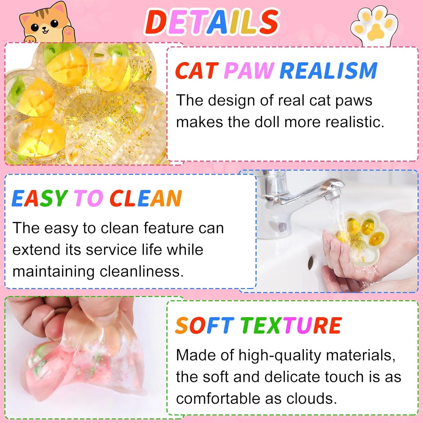 3 Pcs Cat Paw Squishy, Taba Squishy Paw Kit for Stress Relief, Fruits Taba Cat Paw Squishys, Fufu Squishys, Squeeze Toys, Soft Fidget Toys Adorable for Kids & Adults Party Gifts