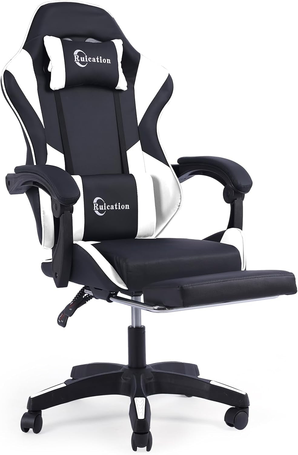 Gaming Chair with Footrest Office Chair Desk Chair Swivel Tilt Computer Chair Ergonomic Design with Headrest & Lumbar Cushion Reclining Back Support for Home Office (White)