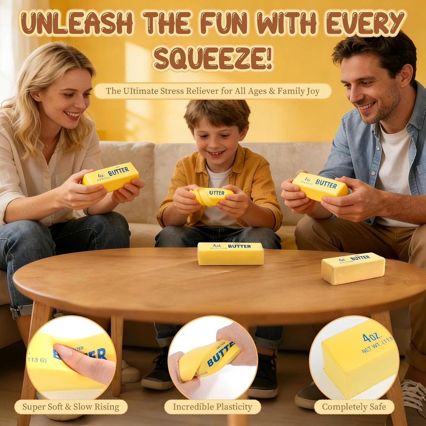 Squeeze Butter Toy, Butter Squishy Stress Toy, Slow Rebound Butter Squeeze Stress Toy, 5.5"X1.5" Stress Relief Sensory Toys for Adults, Funny Novelty Office Desk Decor (A-1PC)