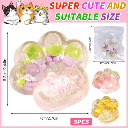 3 Pcs Cat Paw Squishy, Taba Squishy Paw Kit for Stress Relief, Fruits Taba Cat Paw Squishys, Fufu Squishys, Squeeze Toys, Soft Fidget Toys Adorable for Kids & Adults Party Gifts