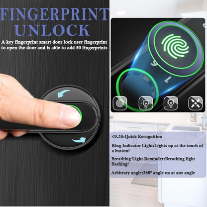 Smart Fingerprint Door Lock, Biometric Keyless Entry Door Lock(Black) | APP - Cards - Backup Key - Fingerprints - Codes for Bedroom Hotel Office Apartment and More