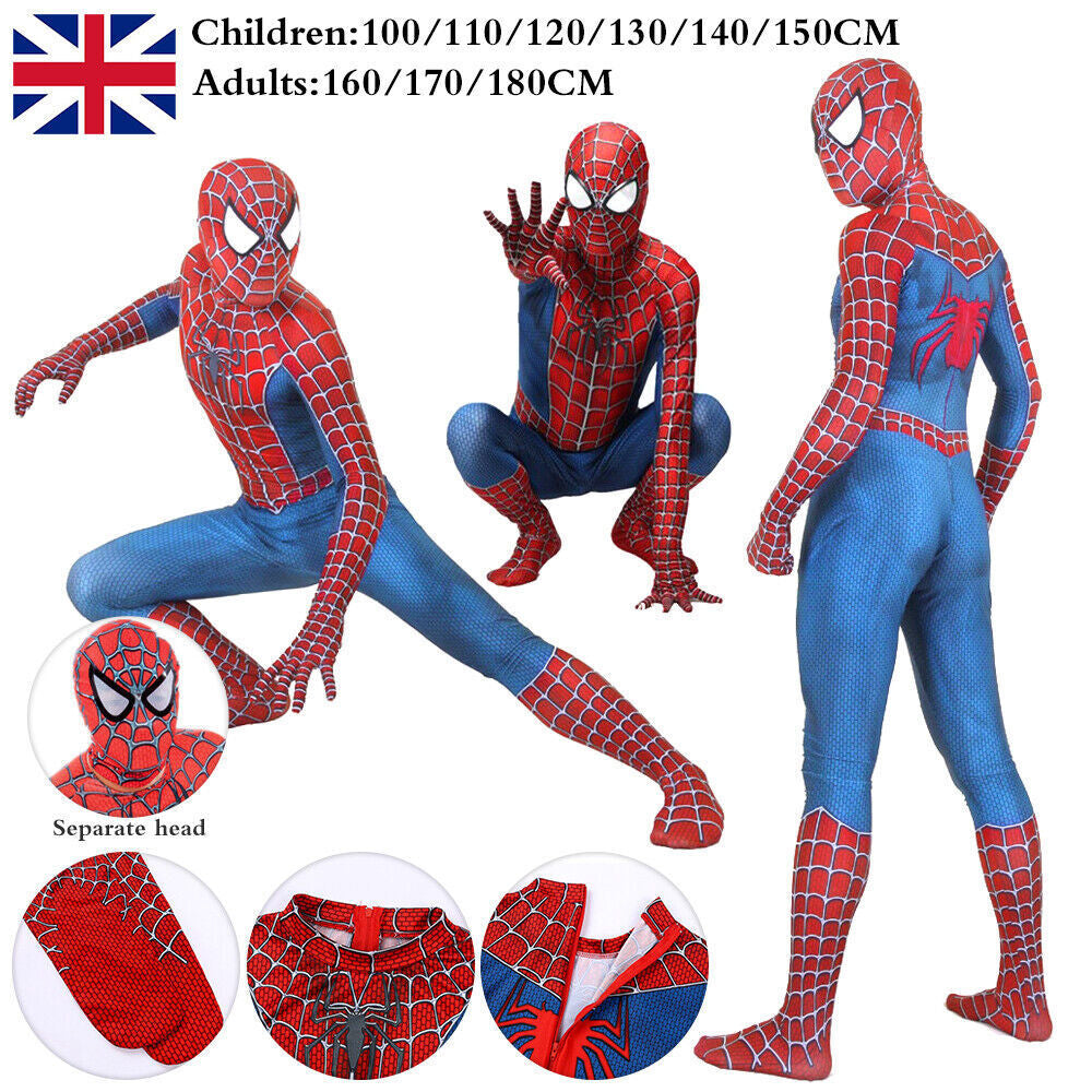 Raimi Spiderman Costume Adult Men Kids Boys Cosplay Jumpsuit Party Fancy Dress