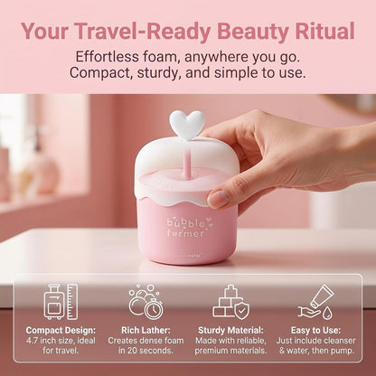 Foam Maker Cup, Portable Manual Face Cleanser & Shampoo Foaming Dispenser for Home and Travel, Cute Pink Skincare Bubble Tool