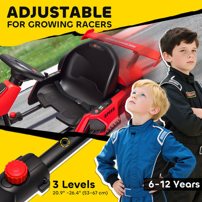 HOMCOM 24V Electric Go Kart for Kids with Adjustable Seat, Red
