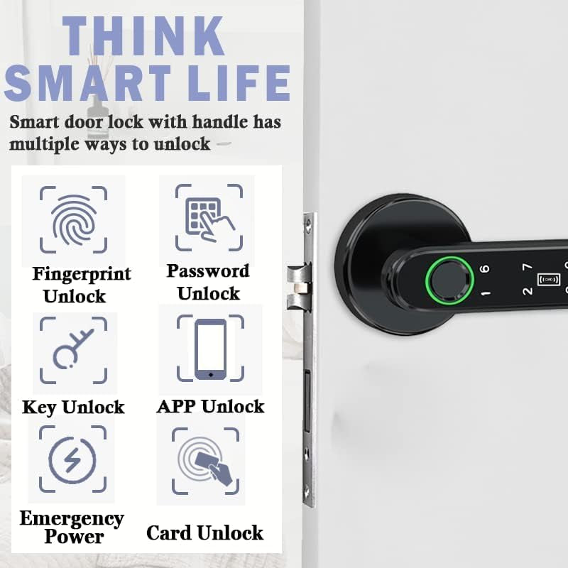 Smart Fingerprint Door Lock, Biometric Keyless Entry Door Lock(Black) | APP - Cards - Backup Key - Fingerprints - Codes for Bedroom Hotel Office Apartment and More