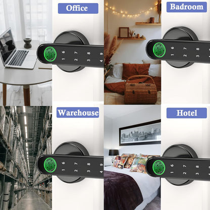 Smart Fingerprint Door Lock, Biometric Keyless Entry Door Lock(Black) | APP - Cards - Backup Key - Fingerprints - Codes for Bedroom Hotel Office Apartment and More